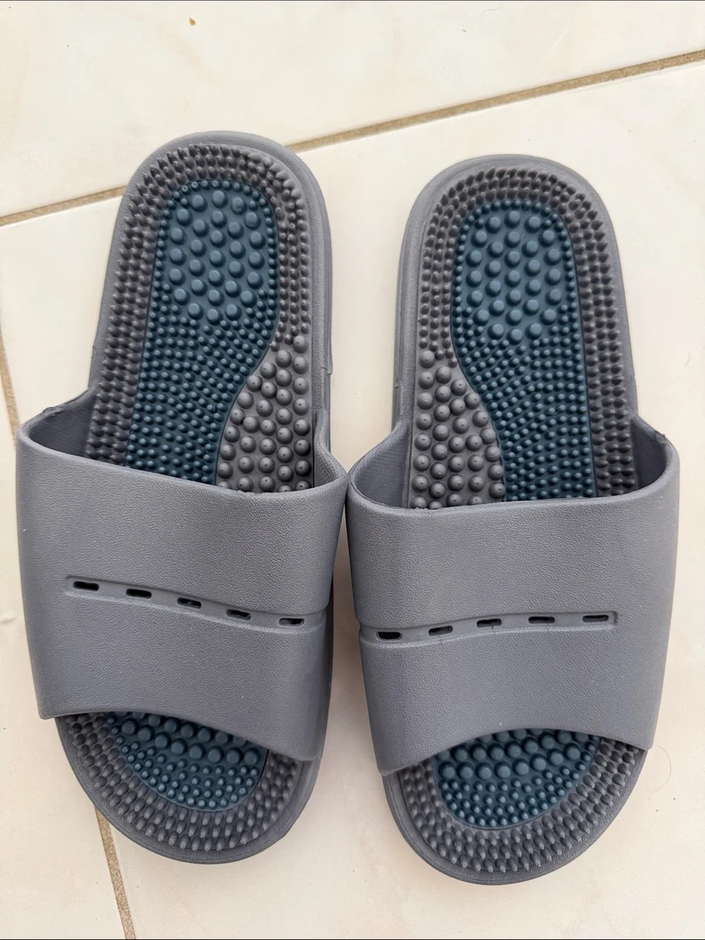Men's Gray Massage Slide Sandals - Comfortable Slip-On Massage Slippers